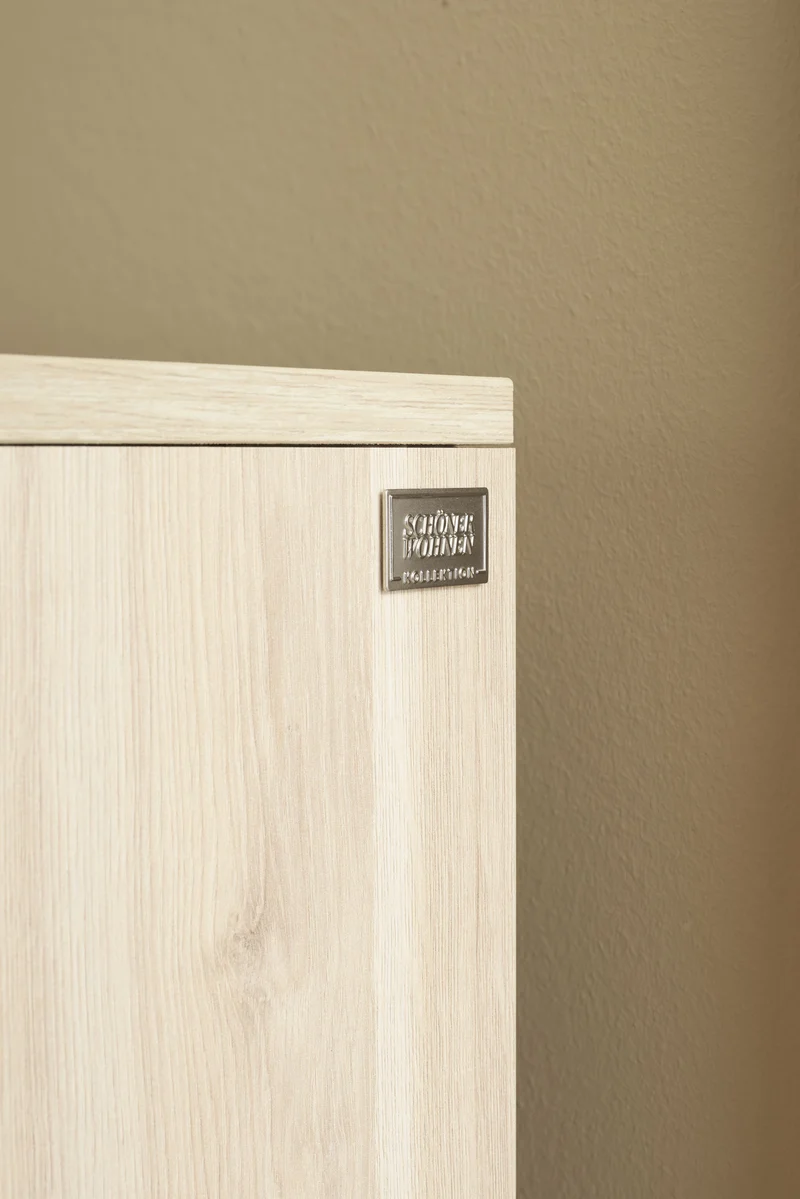 Highboard LABOE 03, Korpus und Fronten in Melamin, Eichefarbig Bianco hell und seidengrau