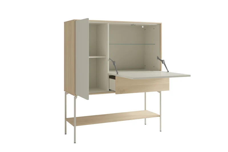 Highboard LABOE 03, Korpus und Fronten in Melamin, Eichefarbig Bianco hell und seidengrau