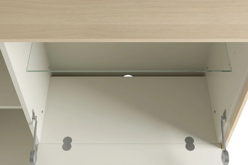 Highboard LABOE 03, Korpus und Fronten in Melamin, Eichefarbig Bianco hell und seidengrau