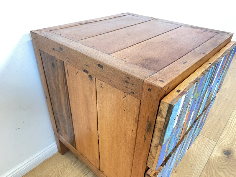 Boatwood by WMK # 1/2 Einzigartiger Nachttisch mit Schubladen, ein aus altem Bootsholz handgefertigtes Unikat aus massivem Teakholz