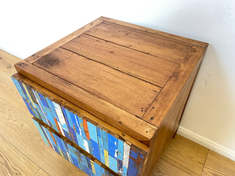 Boatwood by WMK # 1/2 Einzigartiger Nachttisch mit Schubladen, ein aus altem Bootsholz handgefertigtes Unikat aus massivem Teakholz