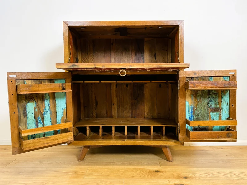 Boatwood by WMK # Besonders schöner Barschrank aus altem Bootsholz, ein handgefertigtes Unikat aus massivem Teakholz