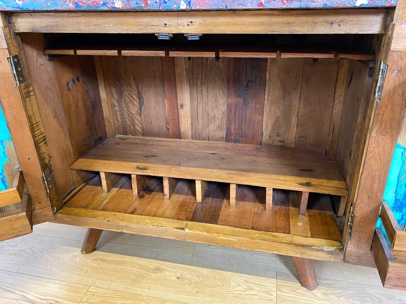 Boatwood by WMK # Besonders schöner Barschrank aus altem Bootsholz, ein handgefertigtes Unikat aus massivem Teakholz