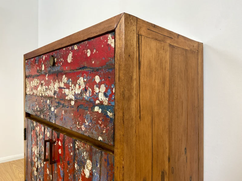Boatwood by WMK # Besonders schöner Barschrank aus altem Bootsholz, ein handgefertigtes Unikat aus massivem Teakholz
