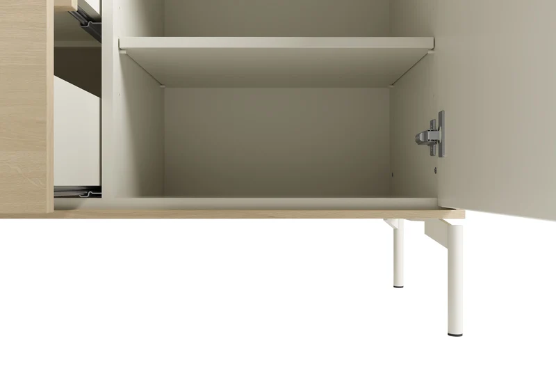 Sideboard LABOE 02, Korpus und Fronten in Melamin, Eichefarbig Bianco hell und seidengrau