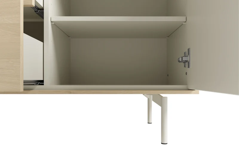 Sideboard LABOE 02, Korpus und Fronten in Melamin, Eichefarbig Bianco hell und seidengrau