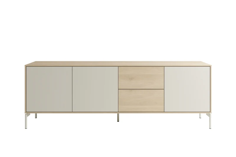 Sideboard LABOE 02, Korpus und Fronten in Melamin, Eichefarbig Bianco hell und seidengrau