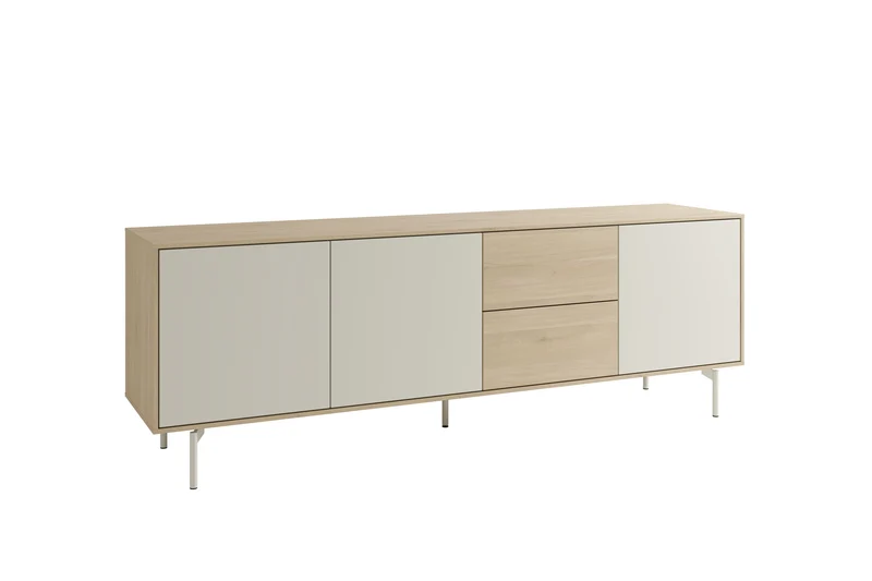 Sideboard LABOE 02, Korpus und Fronten in Melamin, Eichefarbig Bianco hell und seidengrau