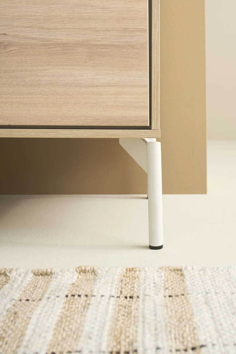 Sideboard LABOE 01, Korpus und Fronten in Melamin, Eichefarbig Bianco hell und seidengrau