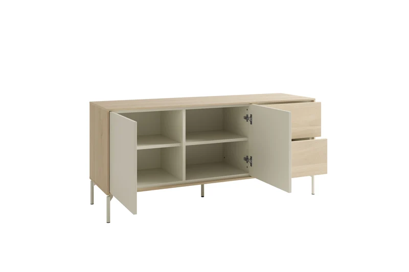 Sideboard LABOE 01, Korpus und Fronten in Melamin, Eichefarbig Bianco hell und seidengrau