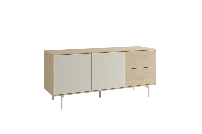 Sideboard LABOE 01, Korpus und Fronten in Melamin, Eichefarbig Bianco hell und seidengrau
