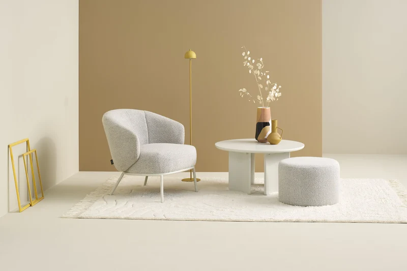 HOCKER ALVIK 01, Bezug in Bouclé grau/greige
