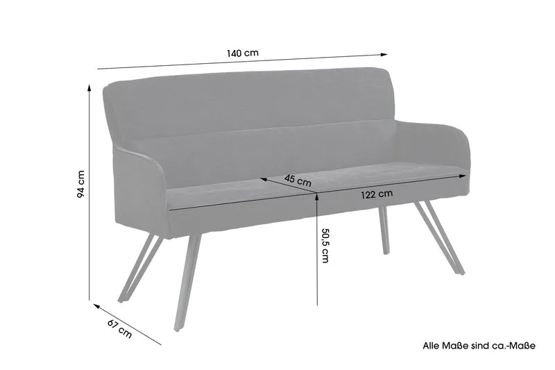 Bank TINO / Webstoff und Mikrofaser Bezug schwarz oder hellgrau / Gestell in schwarz / Aufgedoppelter Rücken / Küchenbank, Sitzbank, Esszimmerbank / B 140 x H 94 x T 67 cm oder B 160 x H 94 x T 67 cm