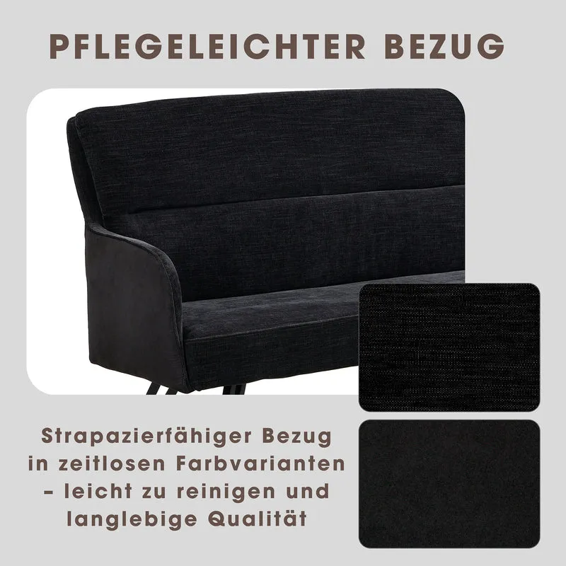 Bank TINO / Webstoff und Mikrofaser Bezug schwarz oder hellgrau / Gestell in schwarz / Aufgedoppelter Rücken / Küchenbank, Sitzbank, Esszimmerbank / B 140 x H 94 x T 67 cm oder B 160 x H 94 x T 67 cm