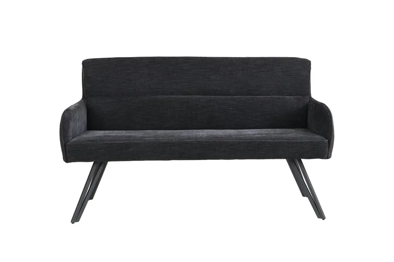 Bank TINO / Webstoff und Mikrofaser Bezug schwarz oder hellgrau / Gestell in schwarz / Aufgedoppelter Rücken / Küchenbank, Sitzbank, Esszimmerbank / B 140 x H 94 x T 67 cm oder B 160 x H 94 x T 67 cm