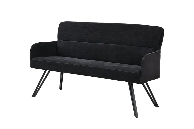 Bank TINO / Webstoff und Mikrofaser Bezug schwarz oder hellgrau / Gestell in schwarz / Aufgedoppelter Rücken / Küchenbank, Sitzbank, Esszimmerbank / B 140 x H 94 x T 67 cm oder B 160 x H 94 x T 67 cm