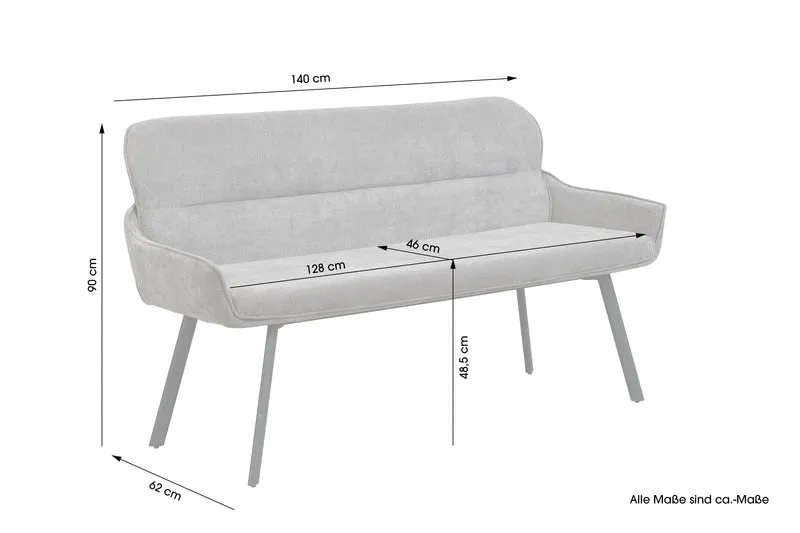 Bank RICO / Webstoffbezug in dunkelgrau oder taupe, Gestell in schwarz / Taschenfederkern, aufgedoppelter Rücken / Esszimmerbank, Sitzbank / B 140 x H 90 x T 62 cm oder B 160 x H 90 x T 62 cm