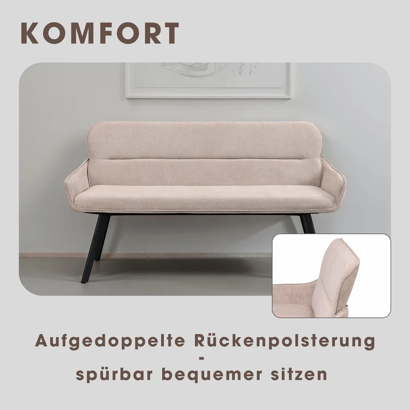 Bank RICO / Webstoffbezug in dunkelgrau oder taupe, Gestell in schwarz / Taschenfederkern, aufgedoppelter Rücken / Esszimmerbank, Sitzbank / B 140 x H 90 x T 62 cm oder B 160 x H 90 x T 62 cm
