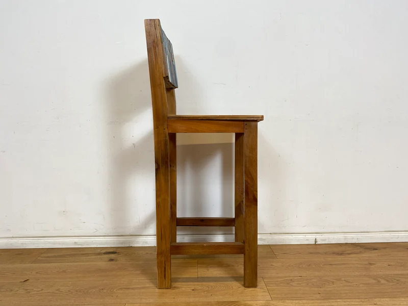 Boatwood by WMK # 1/3 Bunterschöner Barhocker aus altem Bootsholz, ein handgefertigtes Unikat aus massivem Teakholz