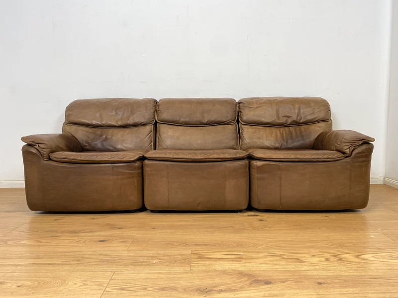 WMK Schöne & äußerst bequeme modulare Vintage Sitzgarnitur aus Sessel , 2er & 3er Sofa in Echtleder mit Patina
