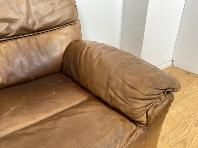 WMK Schöne & äußerst bequeme modulare Vintage Sitzgarnitur aus Sessel , 2er & 3er Sofa in Echtleder mit Patina