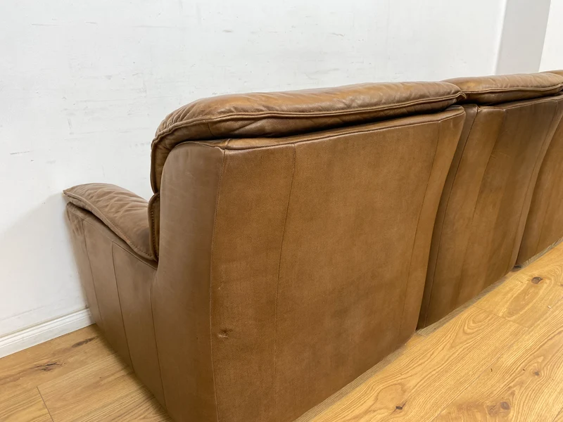 WMK Schöne & äußerst bequeme modulare Vintage Sitzgarnitur aus Sessel , 2er & 3er Sofa in Echtleder mit Patina