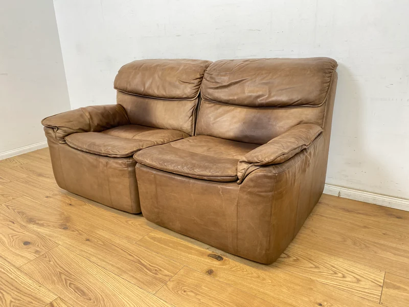 WMK Schöne & äußerst bequeme modulare Vintage Sitzgarnitur aus Sessel , 2er & 3er Sofa in Echtleder mit Patina