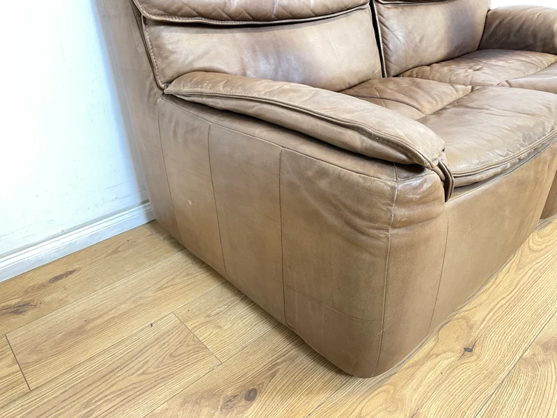 WMK Schöne & äußerst bequeme modulare Vintage Sitzgarnitur aus Sessel , 2er & 3er Sofa in Echtleder mit Patina