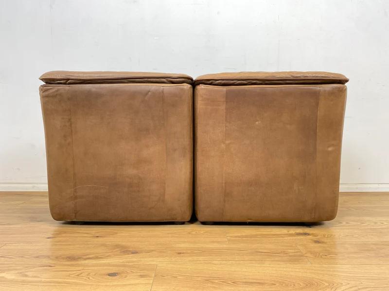 WMK Schöne & äußerst bequeme modulare Vintage Sitzgarnitur aus Sessel , 2er & 3er Sofa in Echtleder mit Patina