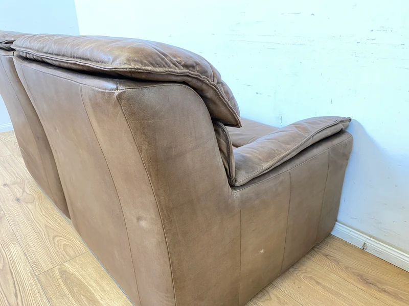 WMK Schöne & äußerst bequeme modulare Vintage Sitzgarnitur aus Sessel , 2er & 3er Sofa in Echtleder mit Patina