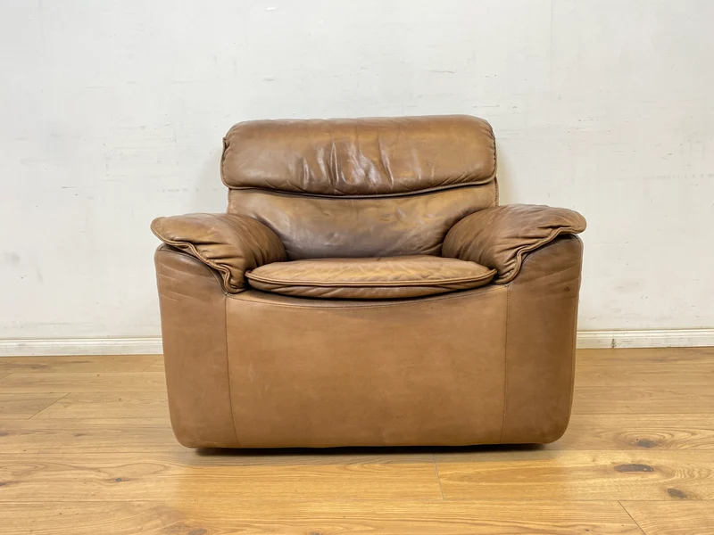WMK Schöne & äußerst bequeme modulare Vintage Sitzgarnitur aus Sessel , 2er & 3er Sofa in Echtleder mit Patina