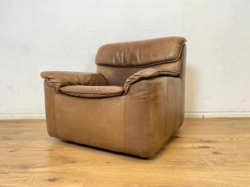 WMK Schöne & äußerst bequeme modulare Vintage Sitzgarnitur aus Sessel , 2er & 3er Sofa in Echtleder mit Patina