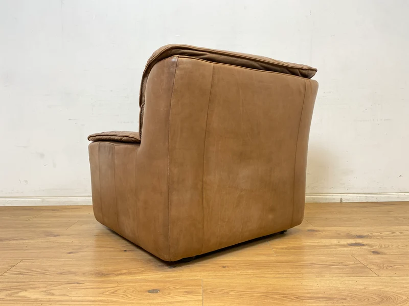 WMK Schöne & äußerst bequeme modulare Vintage Sitzgarnitur aus Sessel , 2er & 3er Sofa in Echtleder mit Patina