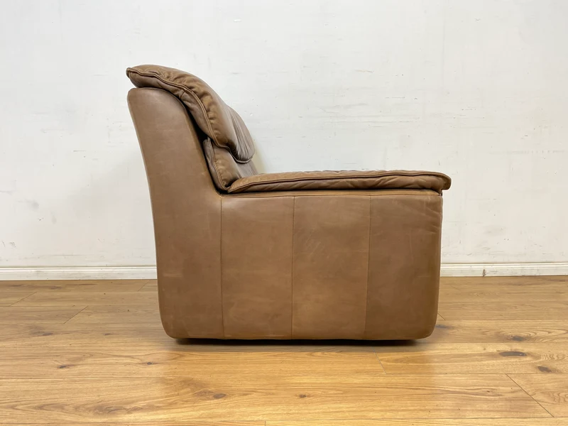 WMK Schöne & äußerst bequeme modulare Vintage Sitzgarnitur aus Sessel , 2er & 3er Sofa in Echtleder mit Patina