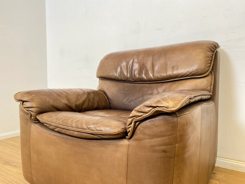 WMK Schöne & äußerst bequeme modulare Vintage Sitzgarnitur aus Sessel , 2er & 3er Sofa in Echtleder mit Patina