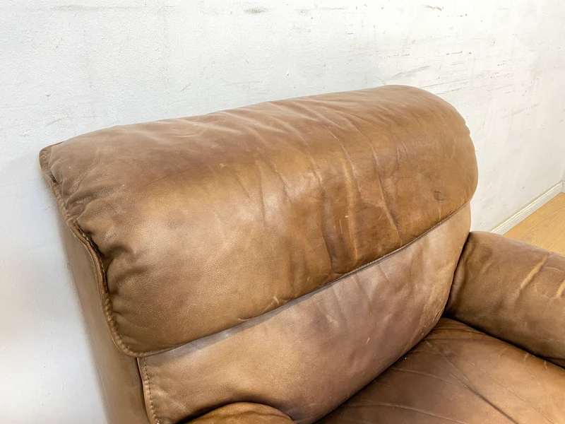 WMK Schöne & äußerst bequeme modulare Vintage Sitzgarnitur aus Sessel , 2er & 3er Sofa in Echtleder mit Patina