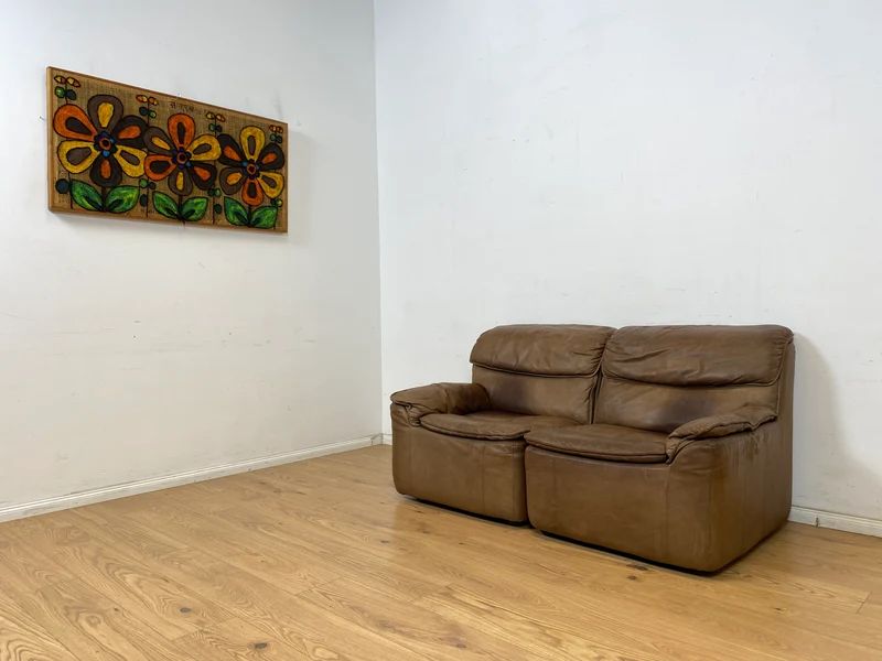 WMK Schöne & äußerst bequeme modulare Vintage Sitzgarnitur aus Sessel , 2er & 3er Sofa in Echtleder mit Patina
