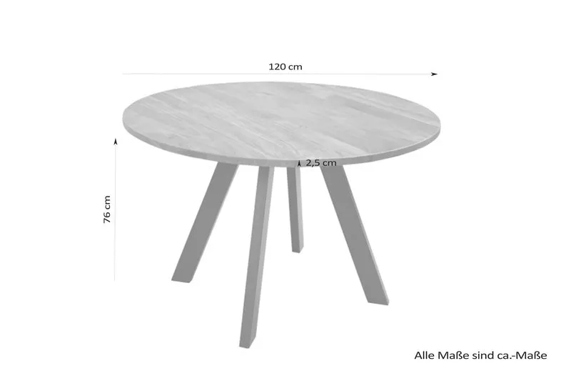 Esstisch TARA / runde Tischplatte Akazie natur / Gestell Metall schwarz / Küchentisch für bis zu 5 Personen / D 100, H 76 cm oder D 120 cm, H 76 cm
