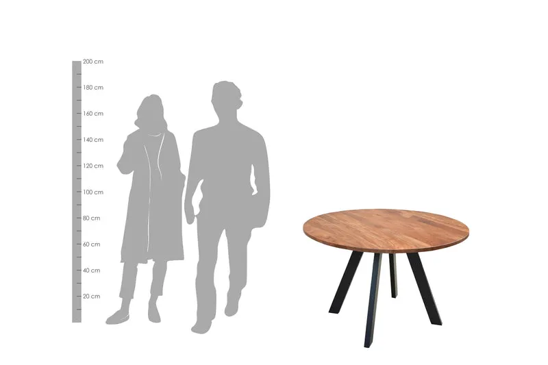 Esstisch TARA / runde Tischplatte Akazie natur / Gestell Metall schwarz / Küchentisch für bis zu 5 Personen / D 100, H 76 cm oder D 120 cm, H 76 cm