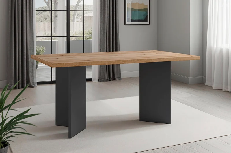 Tisch MARTEN / Tischplatte in Evoke Eiche - Optik, Gestell in anthrazit / stabile Konstruktion, bis 6 Personen / Esstisch / Küchentisch / Maße: 138 x 90, H 75,5 cm oder 160 x 90, H 75,5 cm
