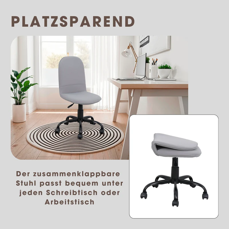 Bürostuhl TROLLY Drehstuhl / Kinderstuhl / Metall schwarz pulverbeschichtet / Bezug Webstoff pink oder hellgrau / klappbar / Sicherheitsdoppelrollen / Maße: B 42, H 85-95, T 54 cm