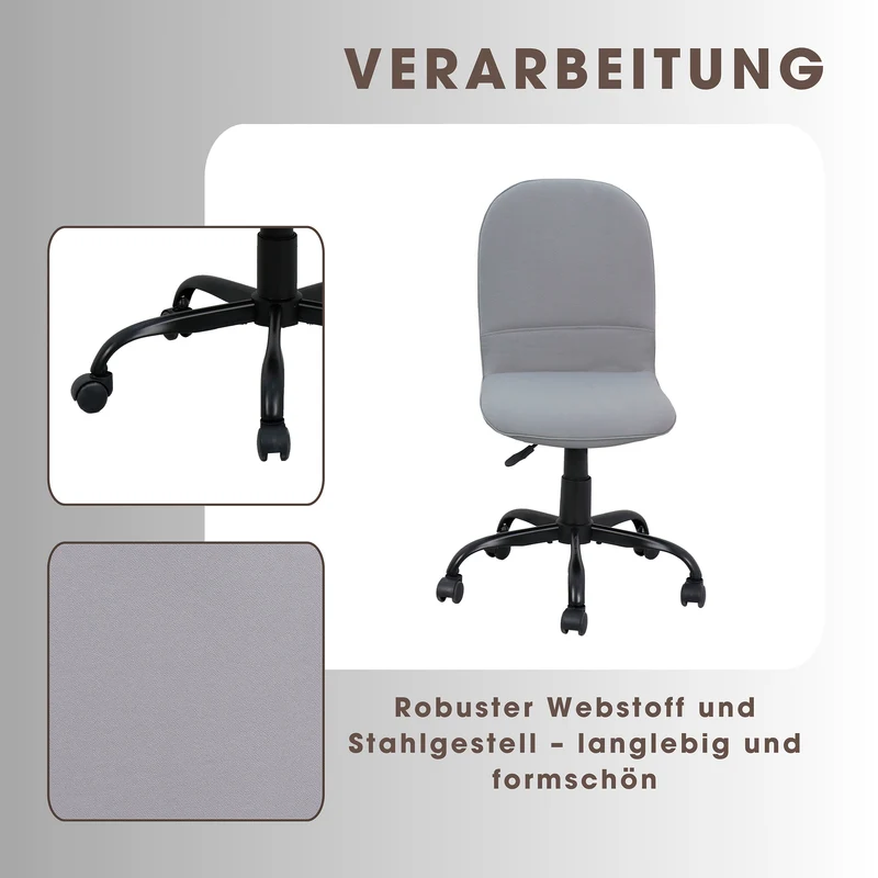 Bürostuhl TROLLY Drehstuhl / Kinderstuhl / Metall schwarz pulverbeschichtet / Bezug Webstoff pink oder hellgrau / klappbar / Sicherheitsdoppelrollen / Maße: B 42, H 85-95, T 54 cm
