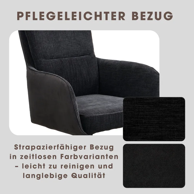 Stuhl 2-er Set TINO / Bezug Webstoff-Mikrofaser in schwarz oder hellgrau, Gestell in schwarz / 360° drehbar / Esszimmerstuhl / Küchenstuhl / B 62 x H 94 x T 70 cm