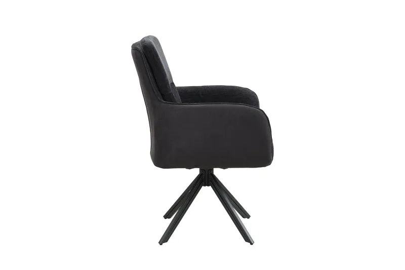 Stuhl 2-er Set TINO / Bezug Webstoff-Mikrofaser in schwarz oder hellgrau, Gestell in schwarz / 360° drehbar / Esszimmerstuhl / Küchenstuhl / B 62 x H 94 x T 70 cm