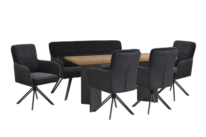 Stuhl 2-er Set TINO / Bezug Webstoff-Mikrofaser in schwarz oder hellgrau, Gestell in schwarz / 360° drehbar / Esszimmerstuhl / Küchenstuhl / B 62 x H 94 x T 70 cm