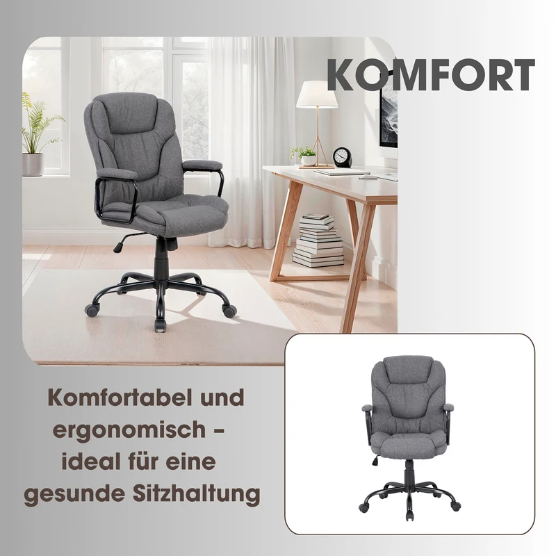Chefsessel STING/ Gaming-Chair/ Metall schwarz pulverbeschichtet/ Webstoff grau/ Armlehnen gepolstert/ Wippmechanik/ Sicherheitsdoppelrollen / B 57, H 99-109, T 67 cm