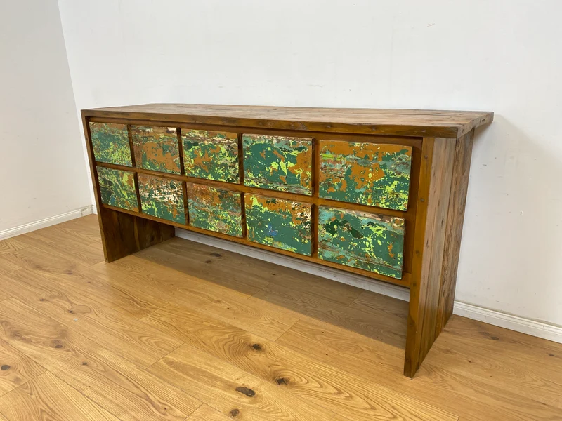 Boatwood by WMK # Einzigartiges Sideboard mit Schubladen, ein aus altem Bootsholz handgefertigtes Unikat aus massivem Teakholz