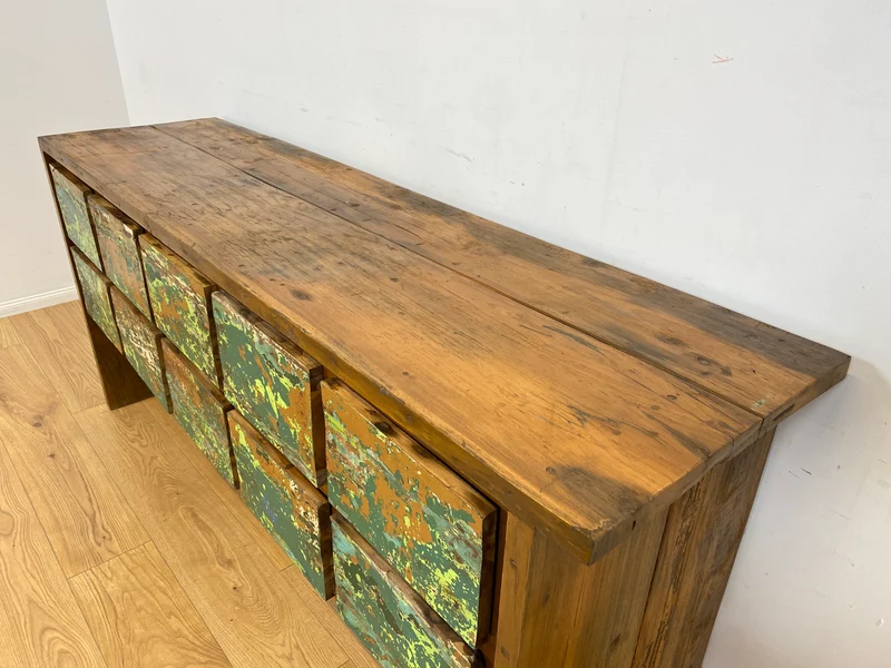 Boatwood by WMK # Einzigartiges Sideboard mit Schubladen, ein aus altem Bootsholz handgefertigtes Unikat aus massivem Teakholz