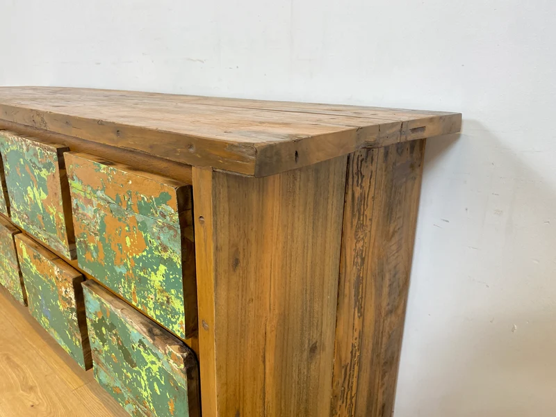 Boatwood by WMK # Einzigartiges Sideboard mit Schubladen, ein aus altem Bootsholz handgefertigtes Unikat aus massivem Teakholz