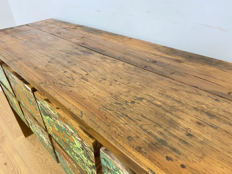 Boatwood by WMK # Einzigartiges Sideboard mit Schubladen, ein aus altem Bootsholz handgefertigtes Unikat aus massivem Teakholz